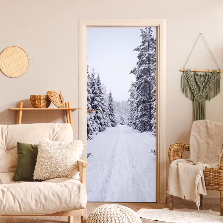 Deursticker - Bos - Winter - Sneeuw - Pad - Natuur — 4