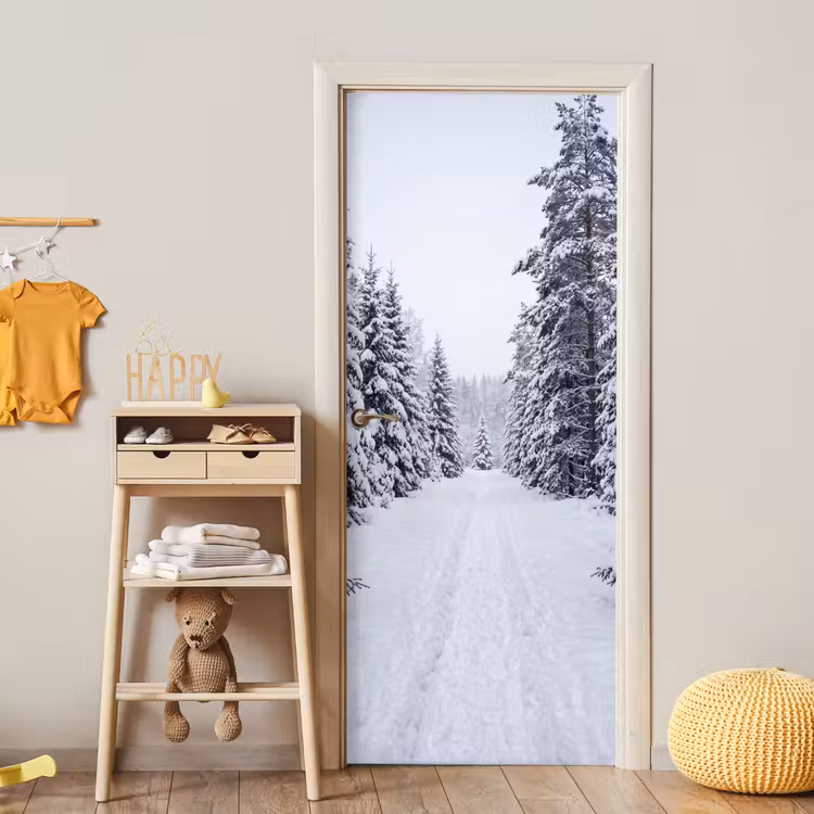 Deursticker - Bos - Winter - Sneeuw - Pad - Natuur — 6