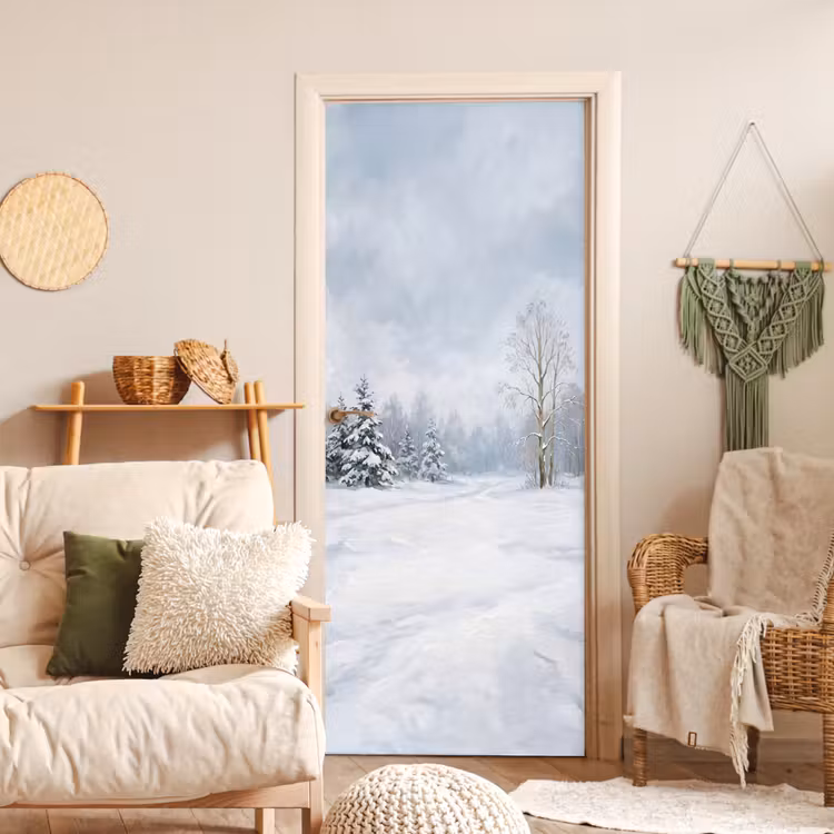 Deursticker - Bospad - Dennen - Sneeuw - Winter - Rustgevend — 4