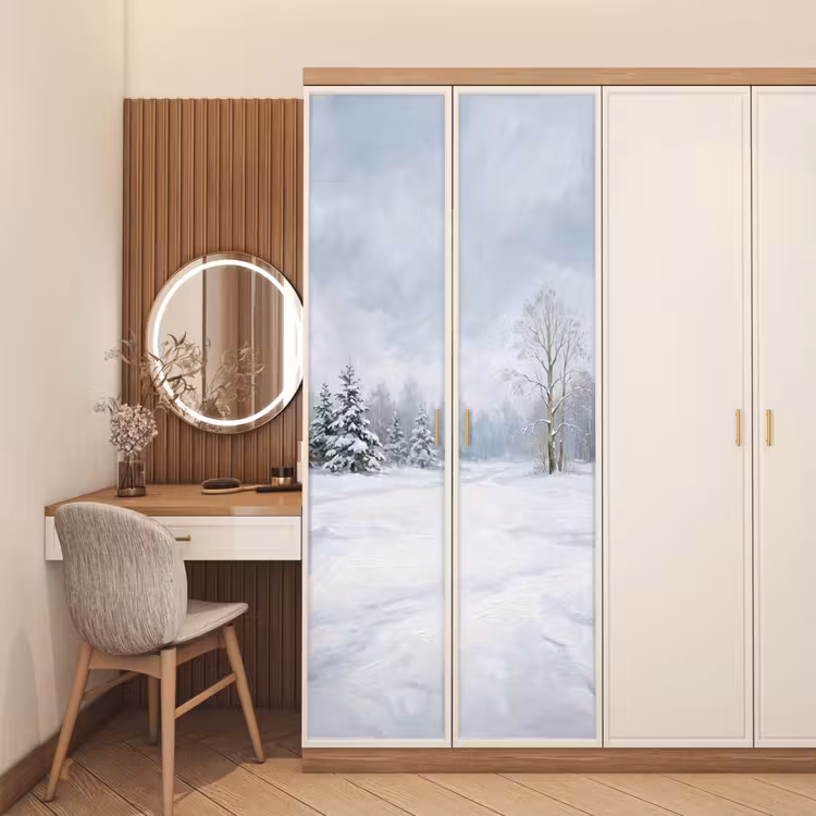 Deursticker - Bospad - Dennen - Sneeuw - Winter - Rustgevend — 5
