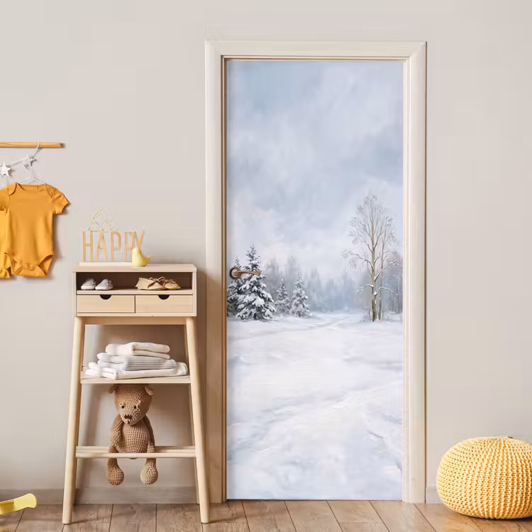 Deursticker - Bospad - Dennen - Sneeuw - Winter - Rustgevend — 6