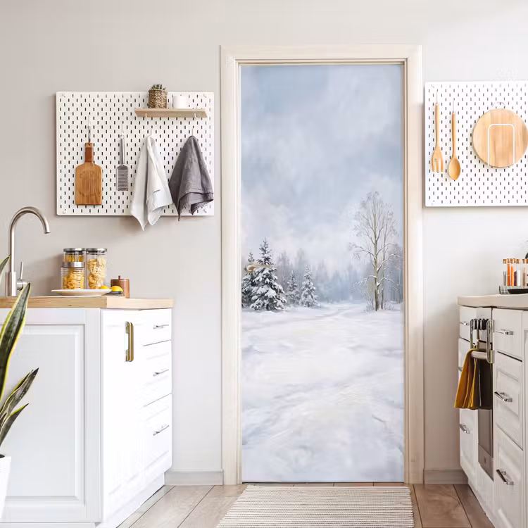 Deursticker - Bospad - Dennen - Sneeuw - Winter - Rustgevend — 7