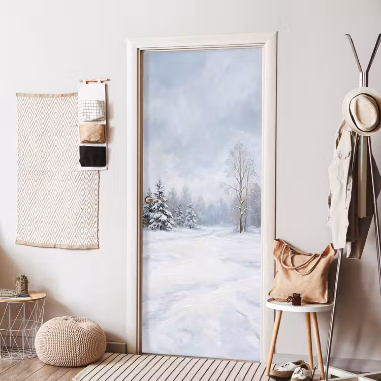 Deursticker - Bospad - Dennen - Sneeuw - Winter - Rustgevend — 8