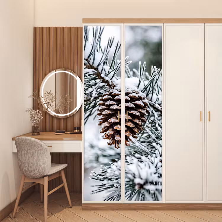 Deursticker - Dennenappel - Tak - Sneeuw - Winter - Sfeervol — 5