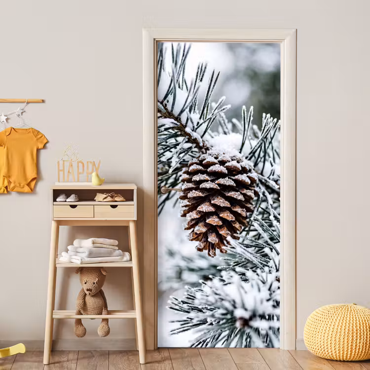 Deursticker - Dennenappel - Tak - Sneeuw - Winter - Sfeervol — 6