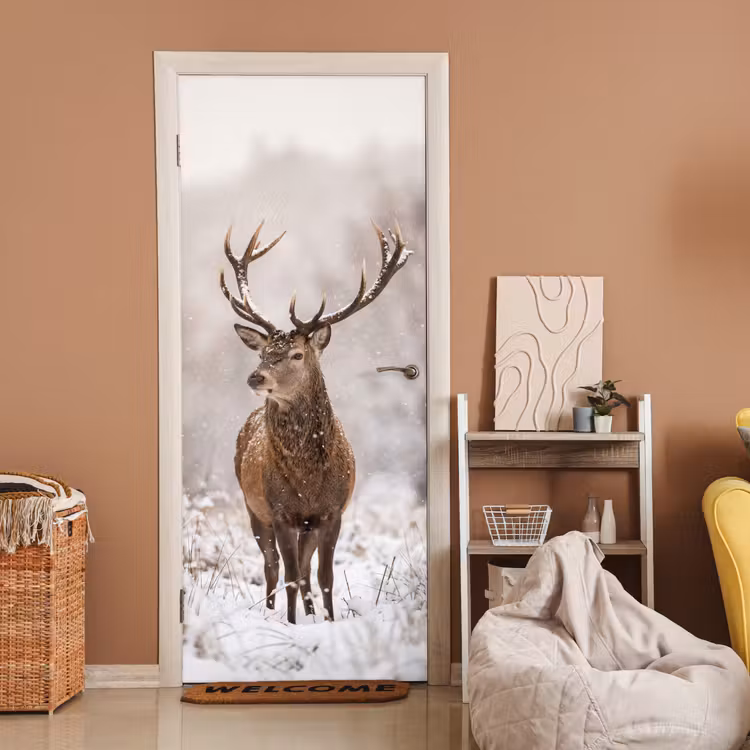 Deursticker - Edelhert - Bos - Sneeuw - Winter - Majestueus — 2