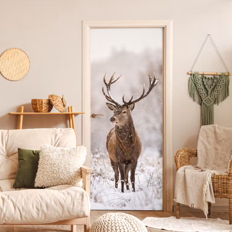 Deursticker - Edelhert - Bos - Sneeuw - Winter - Majestueus — 4