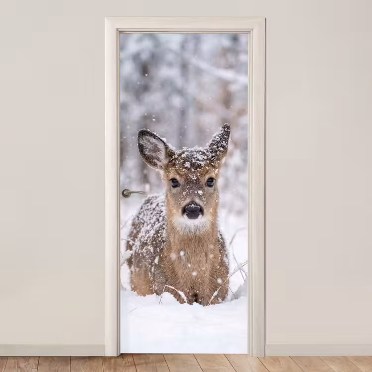 Deursticker - Hert - Sneeuw - Bos - Dieren - Vertederend — 1