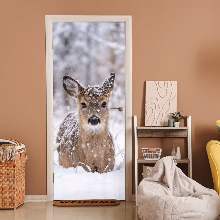 Deursticker - Hert - Sneeuw - Bos - Dieren - Vertederend — 2