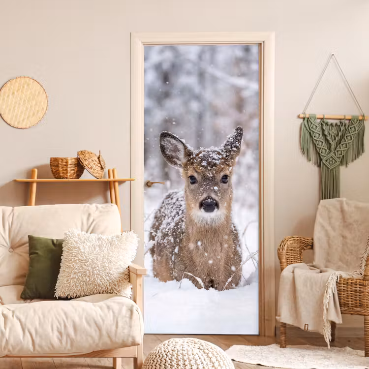 Deursticker - Hert - Sneeuw - Bos - Dieren - Vertederend — 4