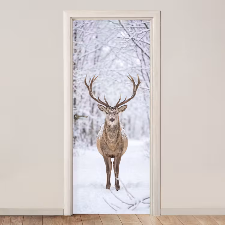 Deursticker - Hert - Winter - Bos - Natuur - Wit — 1
