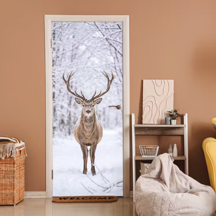 Deursticker - Hert - Winter - Bos - Natuur - Wit — 2