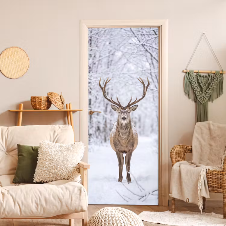 Deursticker - Hert - Winter - Bos - Natuur - Wit — 4