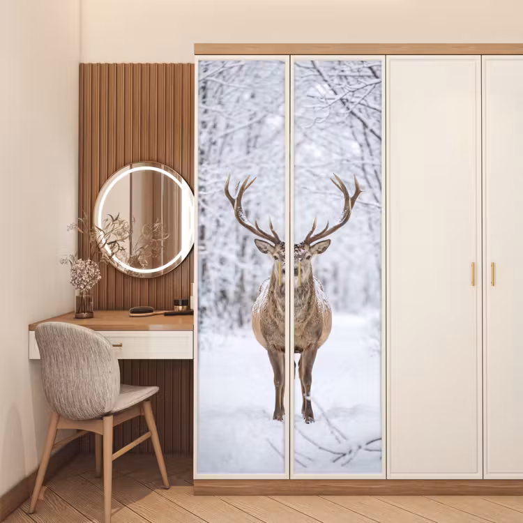 Deursticker - Hert - Winter - Bos - Natuur - Wit — 5