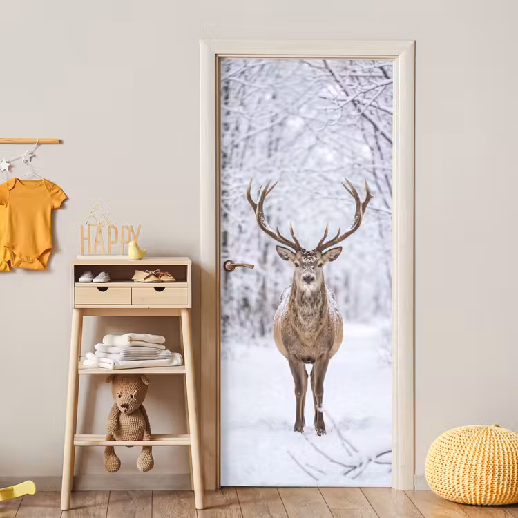 Deursticker - Hert - Winter - Bos - Natuur - Wit — 6