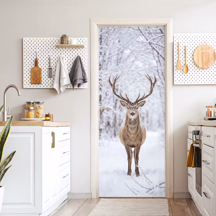 Deursticker - Hert - Winter - Bos - Natuur - Wit — 7