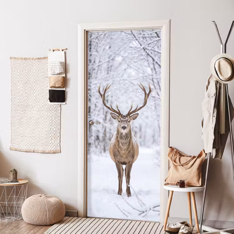 Deursticker - Hert - Winter - Bos - Natuur - Wit — 8