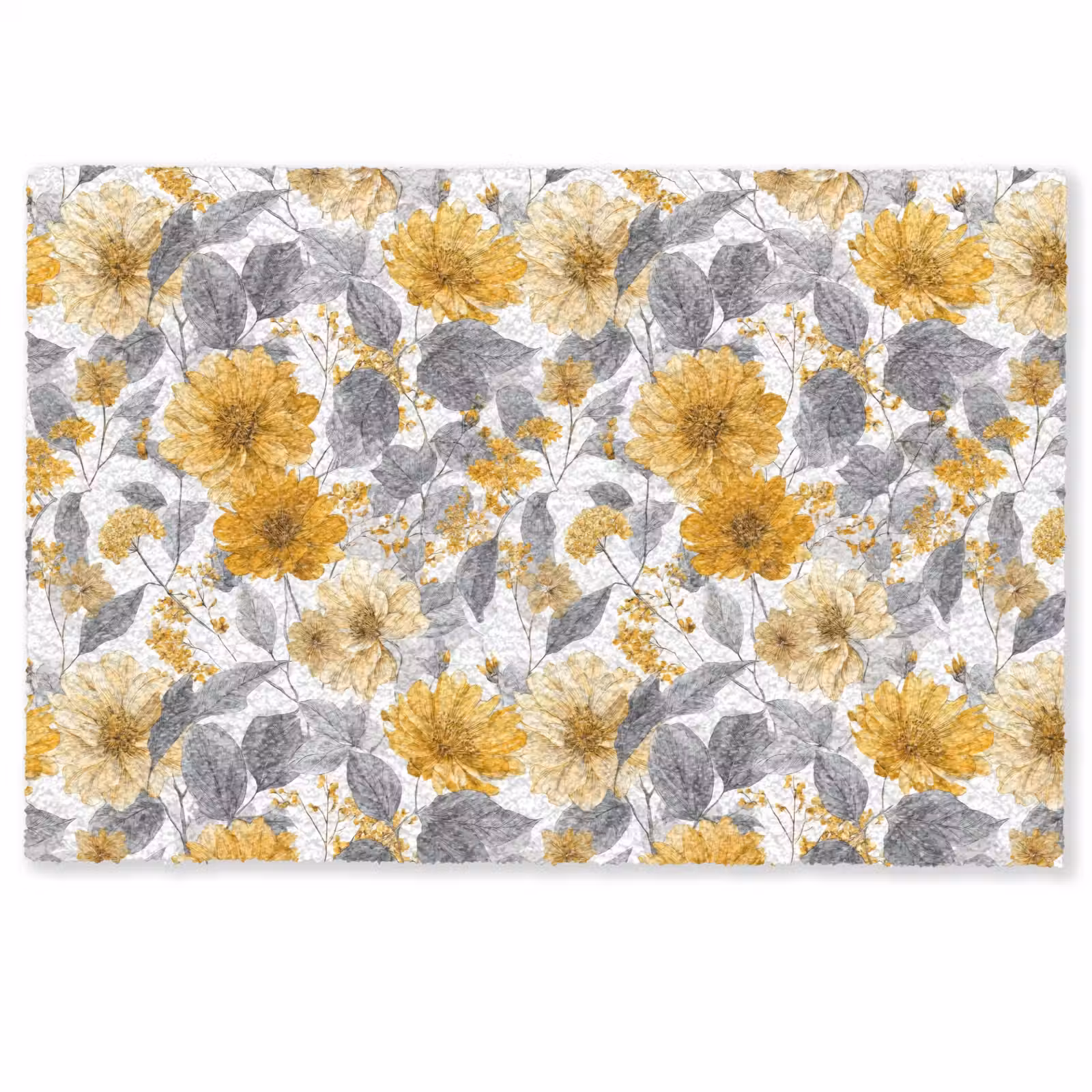 Deurmat - Bloemen - Botanisch - Elegant - Okergeel - Grijs — 1