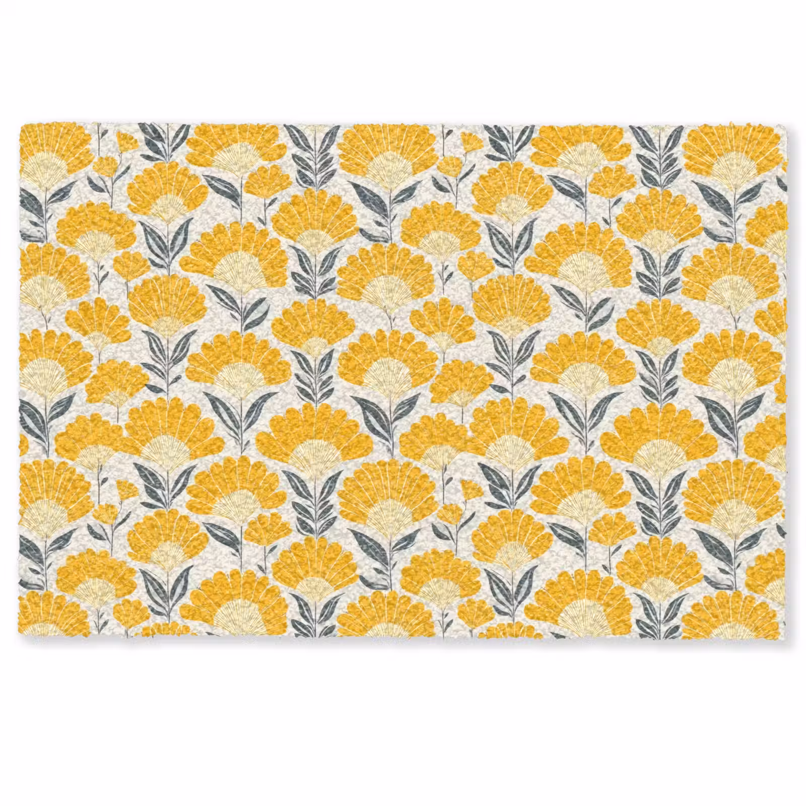 Deurmat - Bloemen - Retro - Botanisch - Okergeel - Grijs — 1