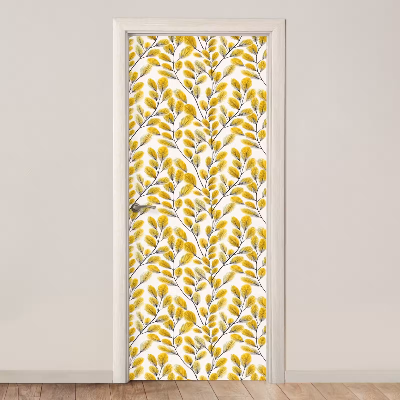 Deursticker - Bladeren - Botanisch - Elegant - Geel - Zwart — 1