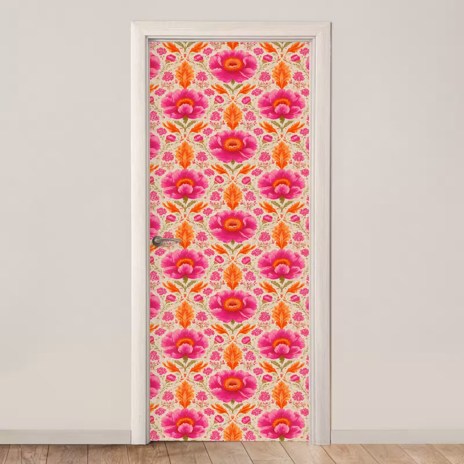Deursticker - Bloemen - Barok - Roze - Oranje — 1