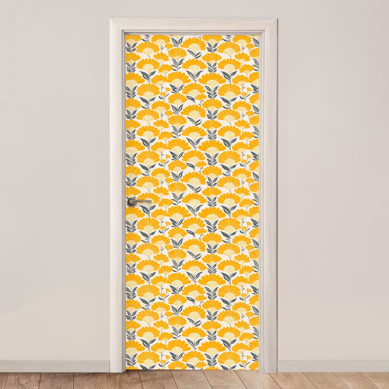 Deursticker - Bloemen - Retro - Botanisch - Okergeel - Grijs — 1