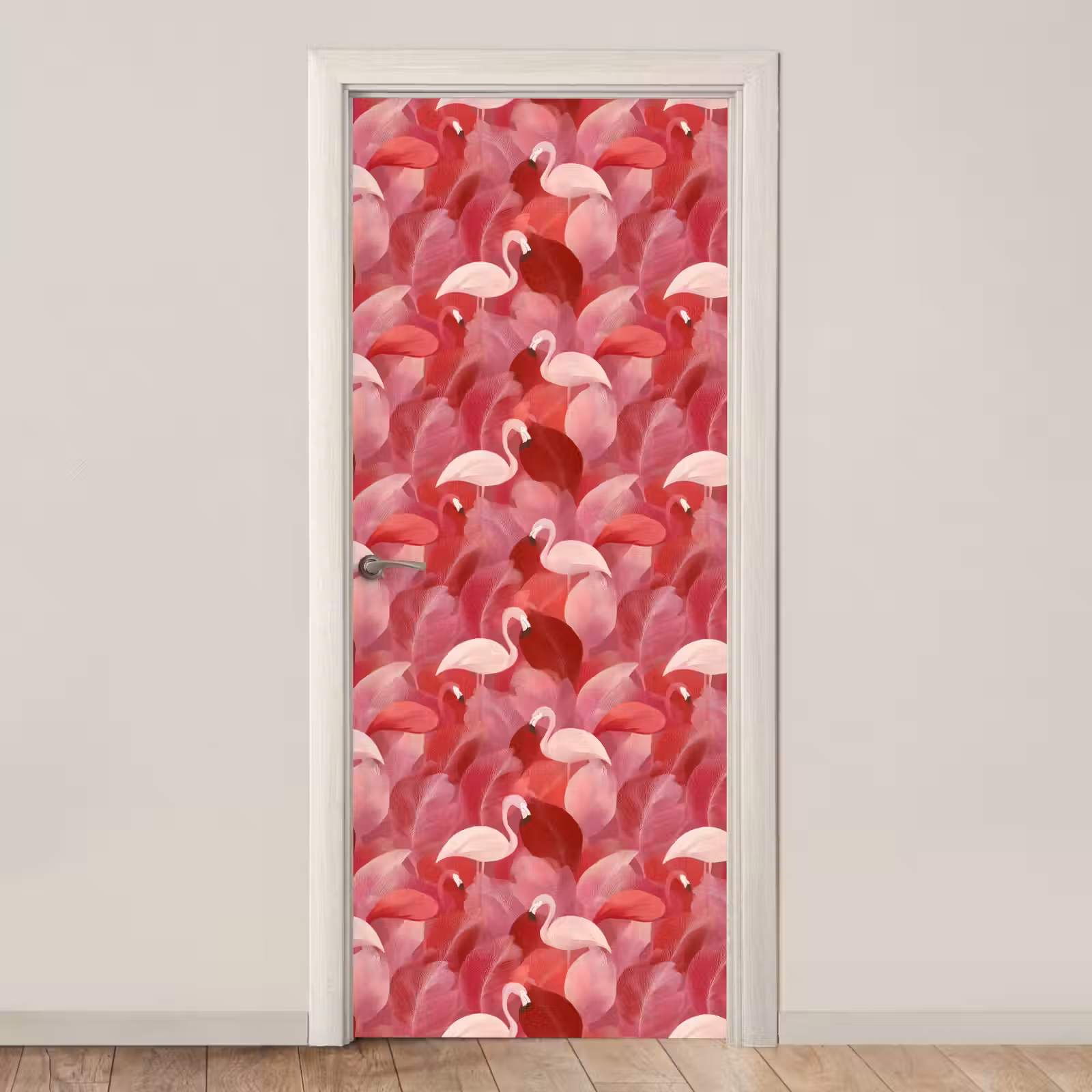 Deursticker - Flamingo - Botanisch - Elegant - Roze - Rood — 1