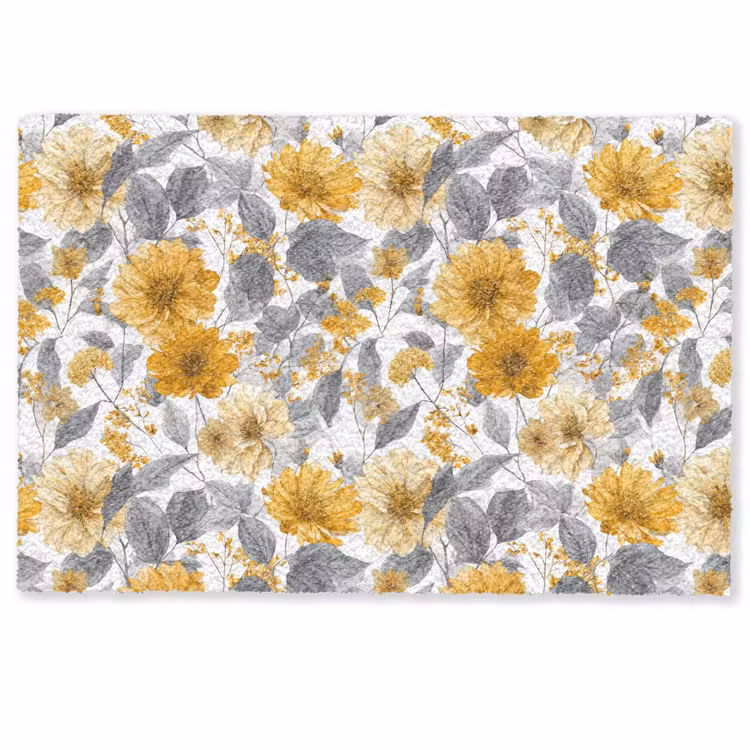 Deurmat - Bloemen - Botanisch - Elegant - Okergeel - Grijs — 1