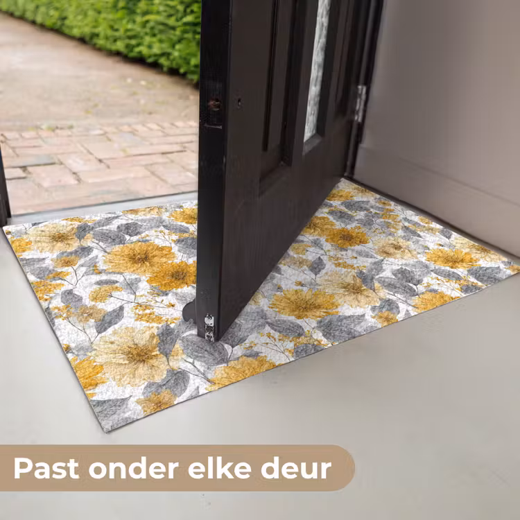 Deurmat - Bloemen - Botanisch - Elegant - Okergeel - Grijs — 7