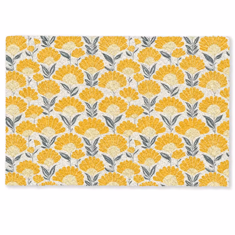 Deurmat - Bloemen - Retro - Botanisch - Okergeel - Grijs — 1