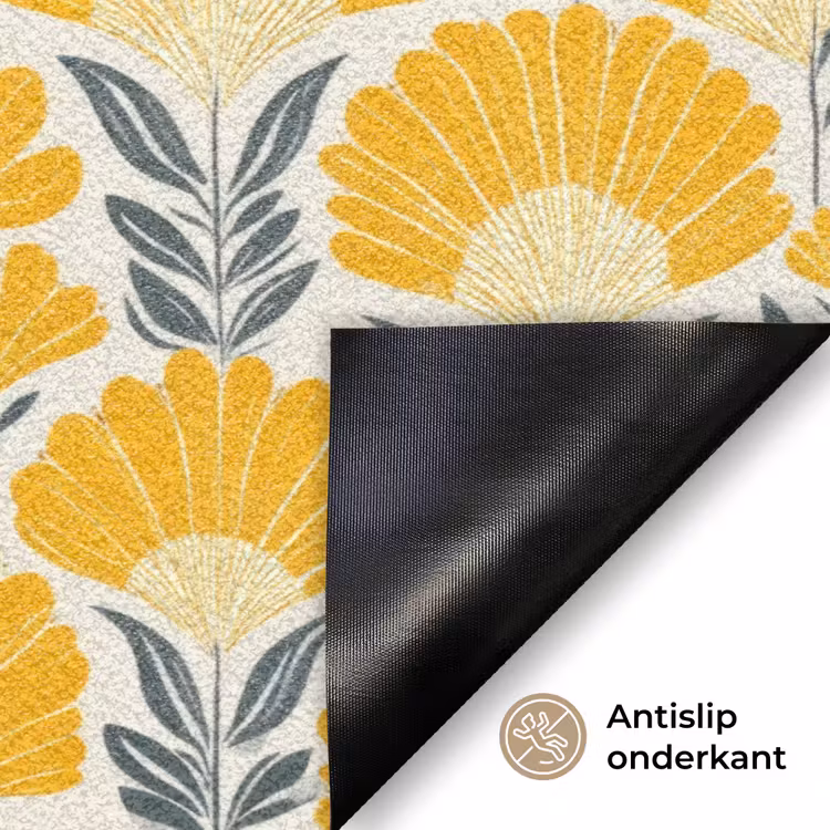 Deurmat - Bloemen - Retro - Botanisch - Okergeel - Grijs — 6