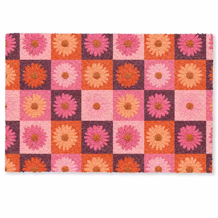 Deurmat - Madeliefjes - Dambord - Retro - Roze - Oranje — 1