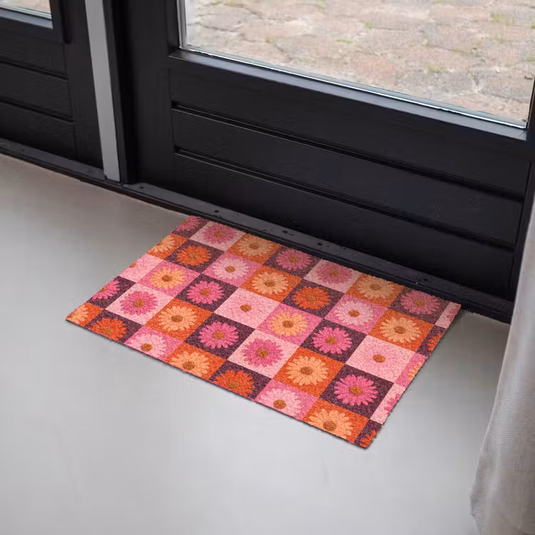 Deurmat - Madeliefjes - Dambord - Retro - Roze - Oranje — 2