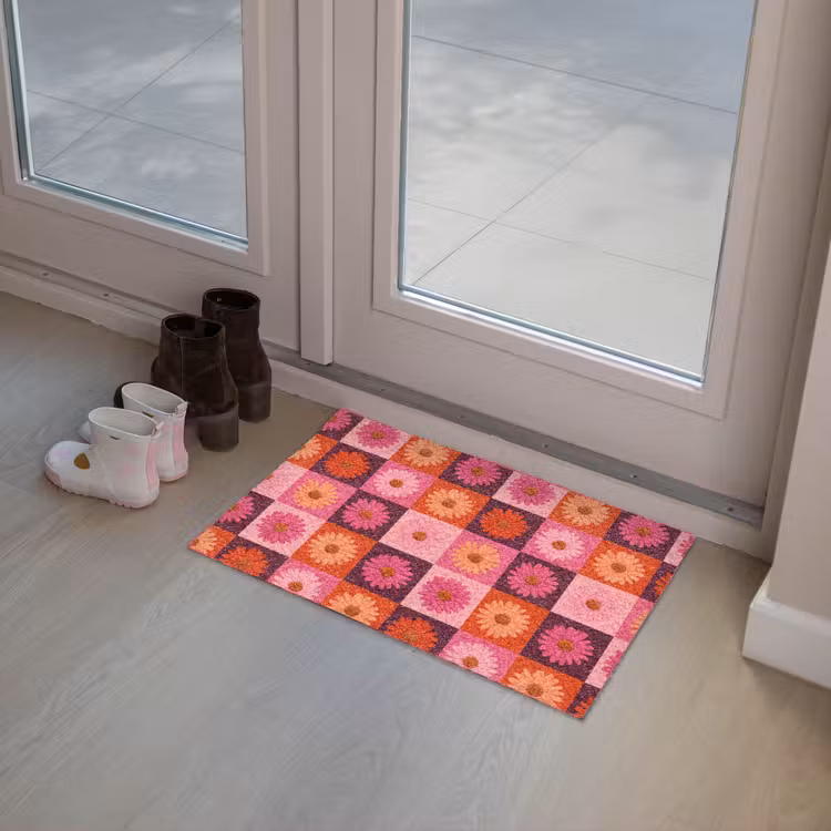 Deurmat - Madeliefjes - Dambord - Retro - Roze - Oranje — 8