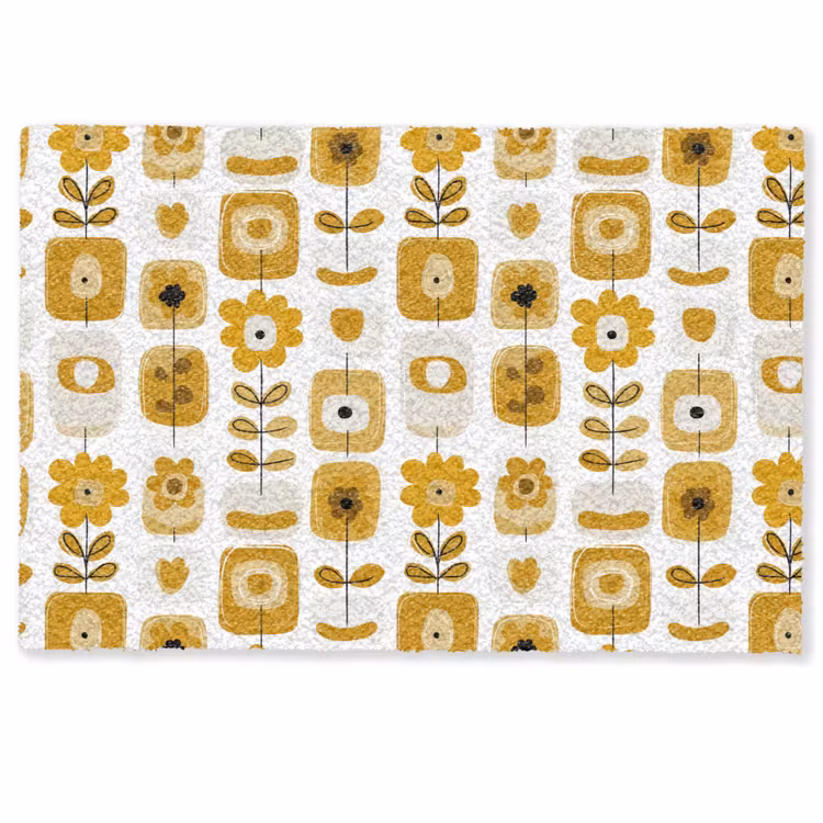 Deurmat - Retro - Abstract - Bloemen - Okergeel — 1