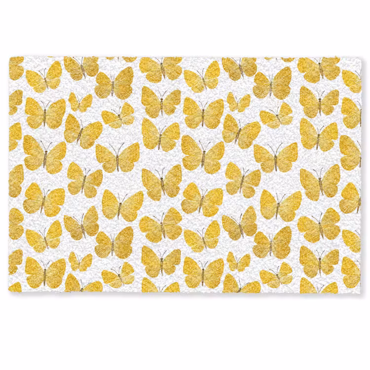 Deurmat - Vlinders - Botanisch - Illustratie - Geel - Wit — 1