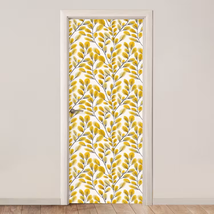 Deursticker - Bladeren - Botanisch - Elegant - Geel - Zwart — 1