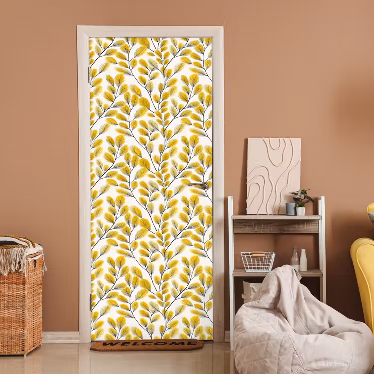 Deursticker - Bladeren - Botanisch - Elegant - Geel - Zwart — 2