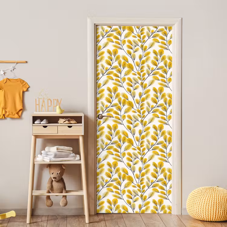 Deursticker - Bladeren - Botanisch - Elegant - Geel - Zwart — 6
