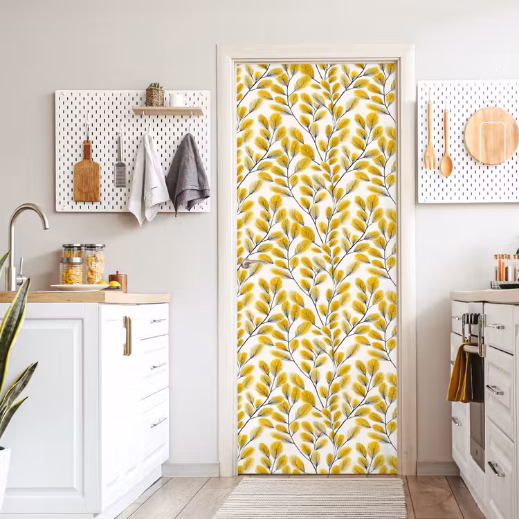 Deursticker - Bladeren - Botanisch - Elegant - Geel - Zwart — 7
