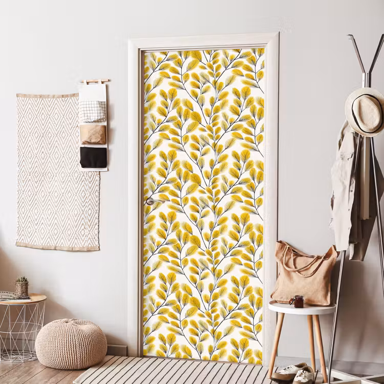 Deursticker - Bladeren - Botanisch - Elegant - Geel - Zwart — 8