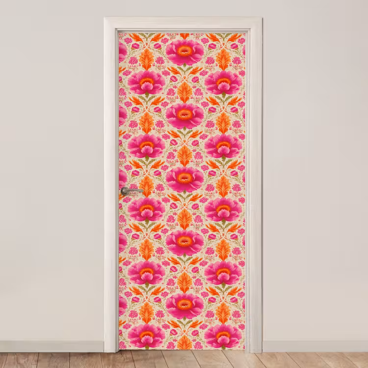 Deursticker - Bloemen - Barok - Roze - Oranje — 1
