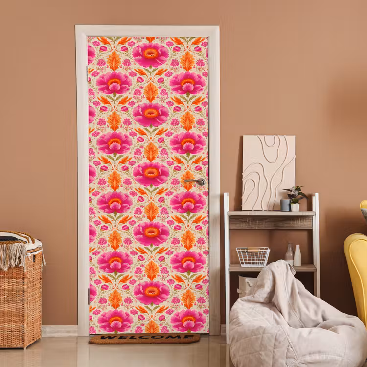 Deursticker - Bloemen - Barok - Roze - Oranje — 2