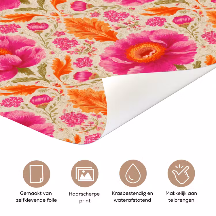 Deursticker - Bloemen - Barok - Roze - Oranje — 3