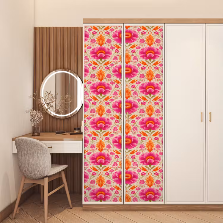 Deursticker - Bloemen - Barok - Roze - Oranje — 5