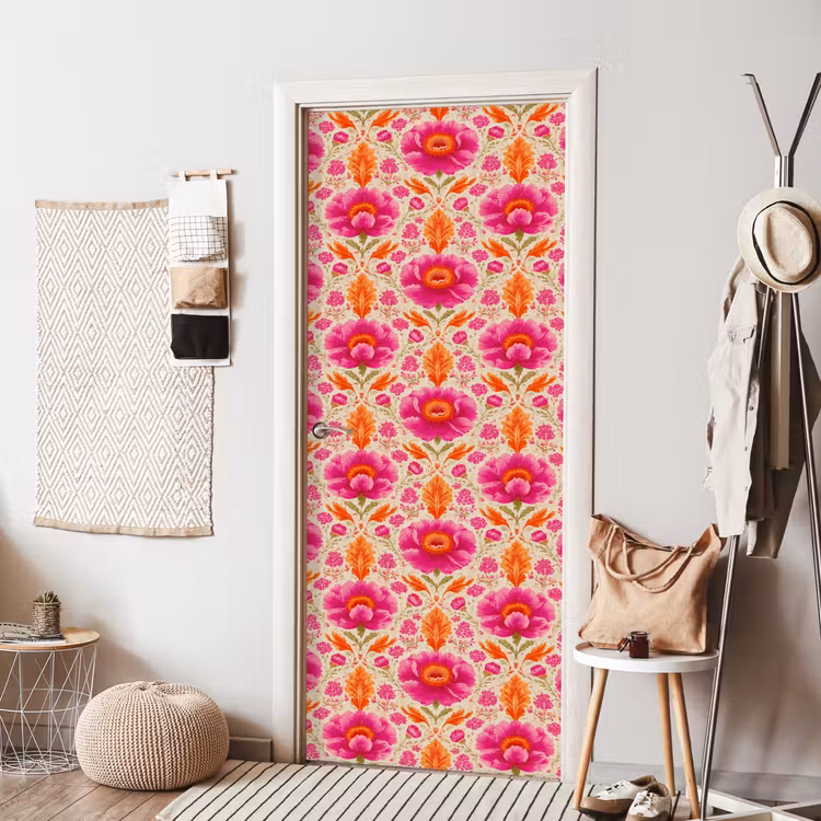 Deursticker - Bloemen - Barok - Roze - Oranje — 8