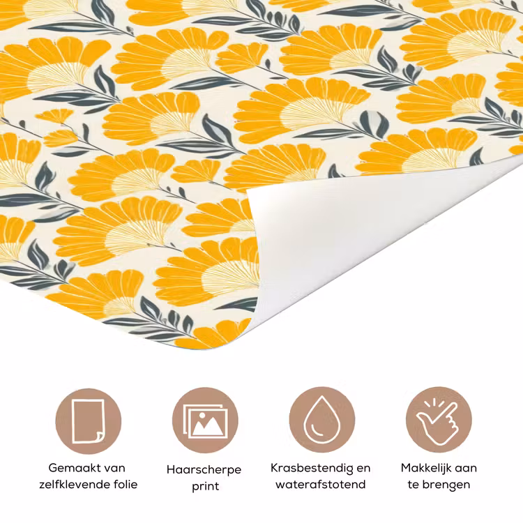 Deursticker - Bloemen - Retro - Botanisch - Okergeel - Grijs — 3
