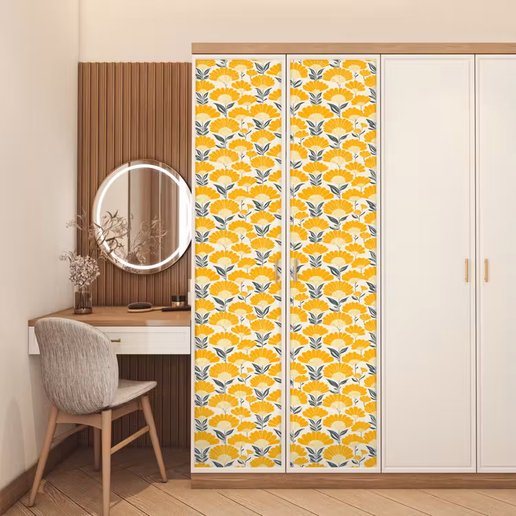 Deursticker - Bloemen - Retro - Botanisch - Okergeel - Grijs — 5