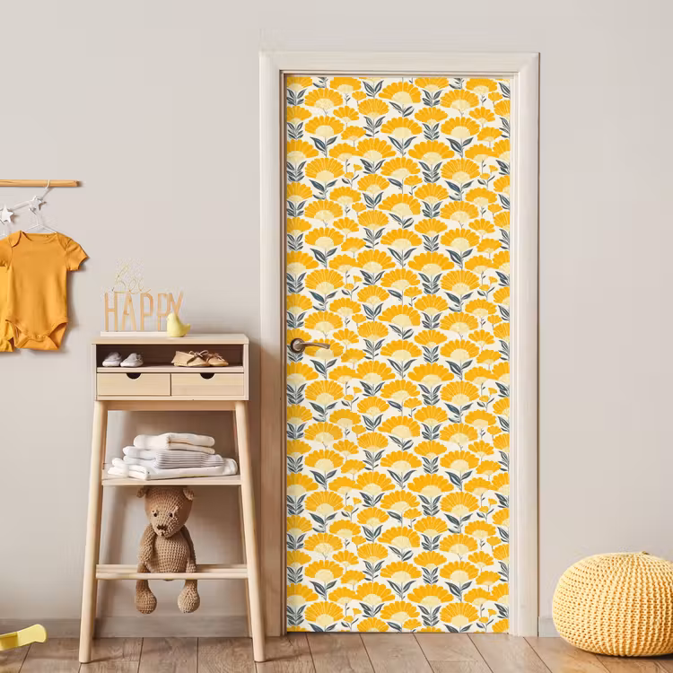 Deursticker - Bloemen - Retro - Botanisch - Okergeel - Grijs — 6