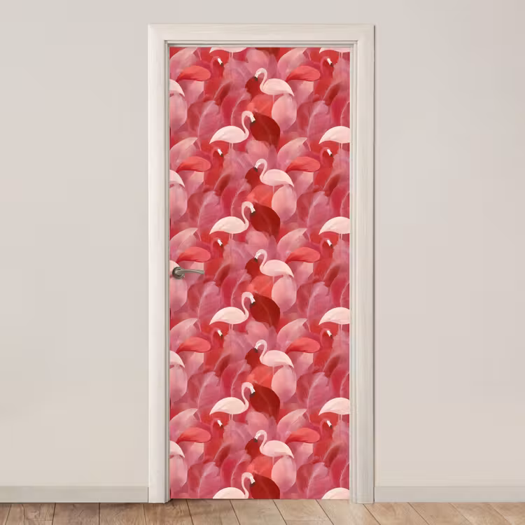Deursticker - Flamingo - Botanisch - Elegant - Roze - Rood — 1